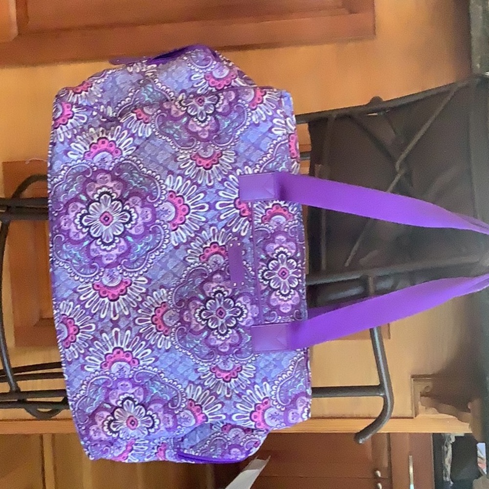 Vera Bradley tote bag, purple print. 13 in high x18 wide. Like new.